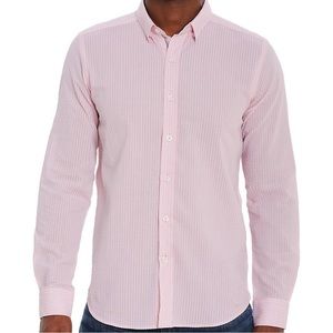 Men's Pink Textured Button-Down Shirt - Long Sleeve